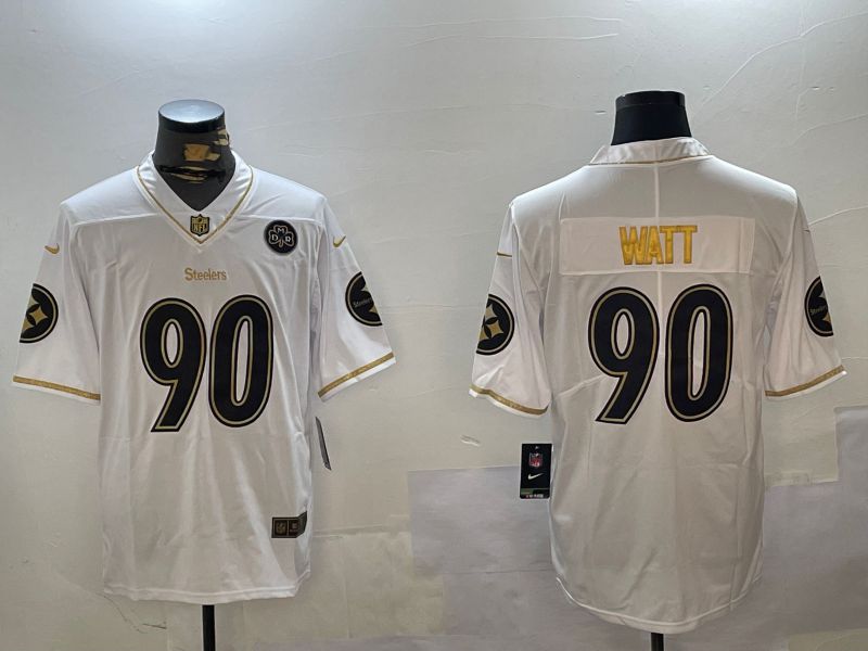 Men Pittsburgh Steelers #90 Watt White Gold 2024 Nike Limited NFL Jersey style 12301->pittsburgh steelers->NFL Jersey